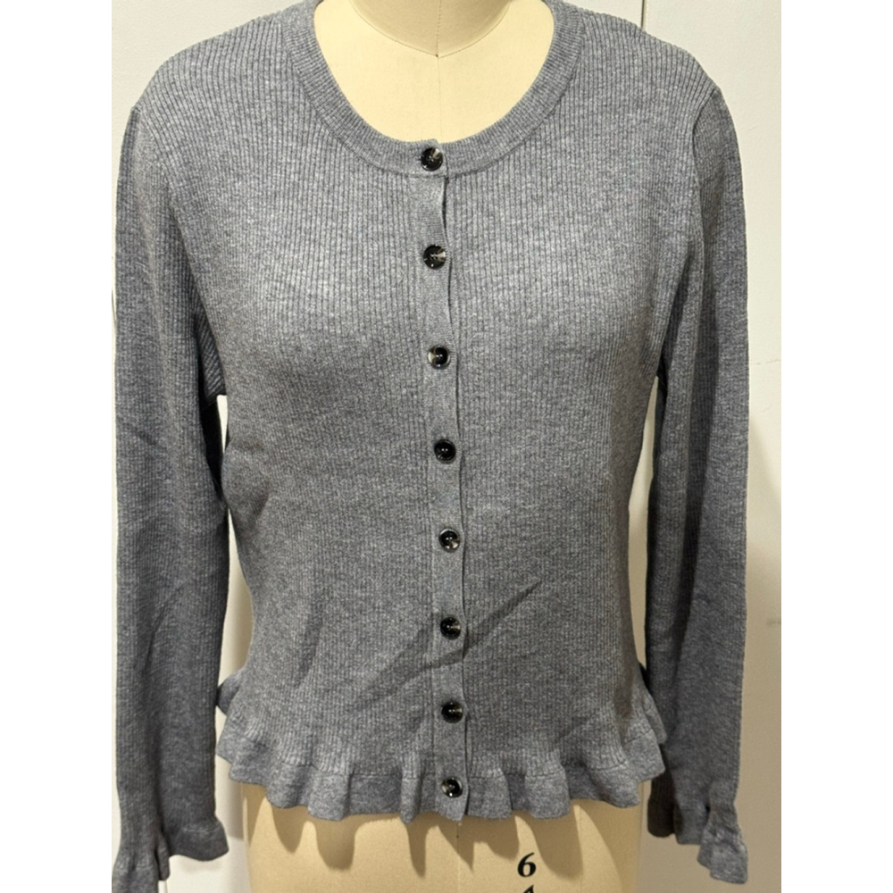 Women's H&M Gray Ribbed Cardigan with Ruffle Hem XL